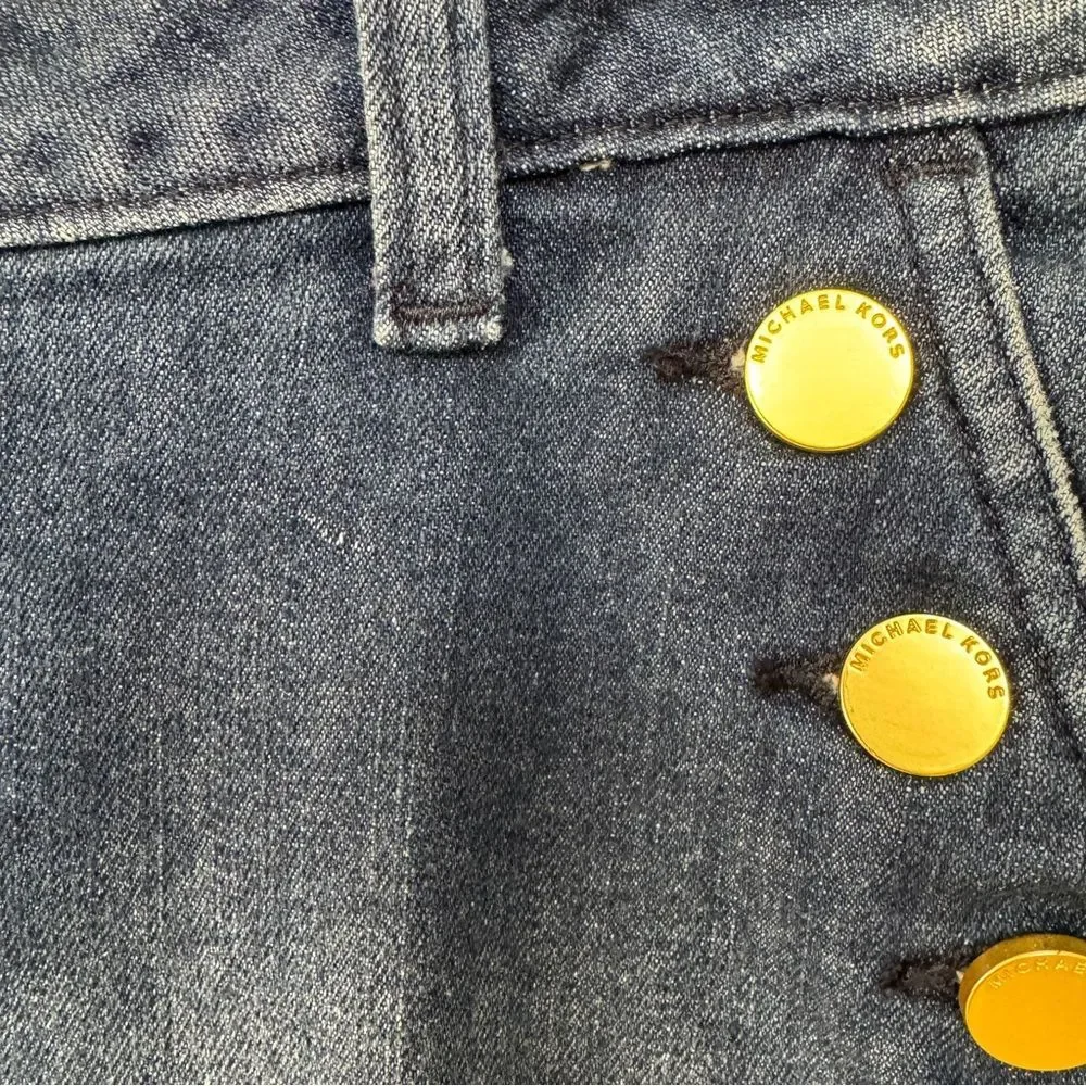 Michael Kors Sailor Denim Mini Skirt Gold Buttons Size 6P